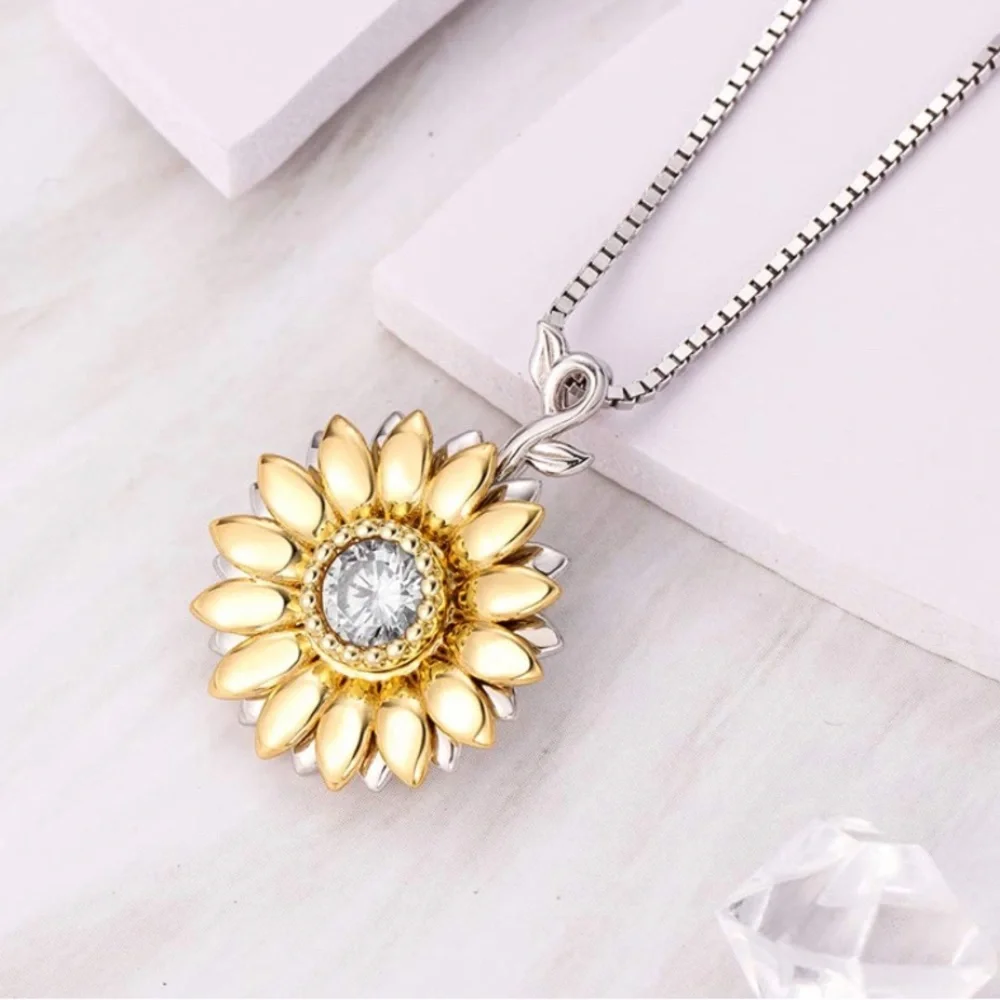 Rotatable Sunshine Sunflower Pendant Necklace, S925 Sterling Silver NWOT - Picture 5 of 5